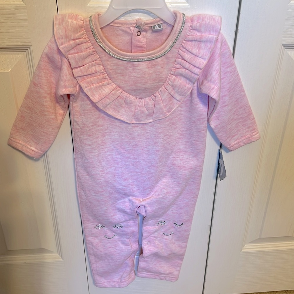 Amy Coe Pink  Baby Girl Romper 12 Months Ruffles Snap Button Legs NWT